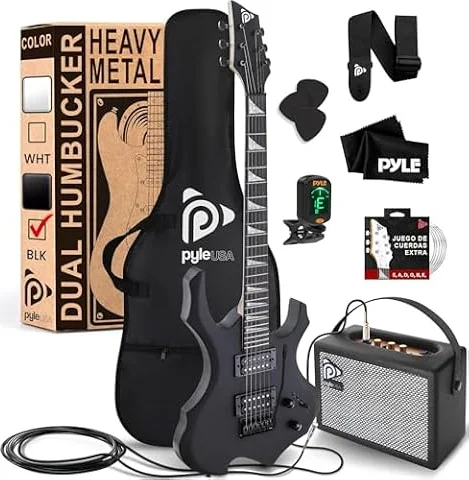 Pyle kit de guitarra electrica, Heavy metal, Tipo Hacha, Con amplificador, tamaño completo, Accesorios