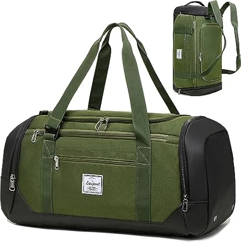 Laripwit Bolsa Deporte de Gimnasio para Hombre con Compartimento para Zapatos, 40L Bolsa de Viaje con Mochila Función y Compartimento Húmedo para Deportivo la Natación Duffle Bag, Verde