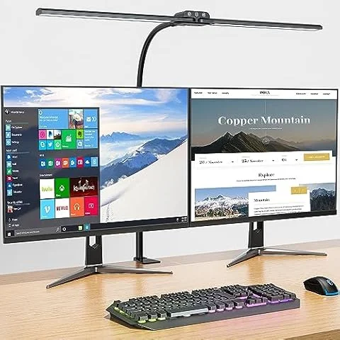 KableRika Lámpara de escritorio LED doble cabeza regulable con pinza