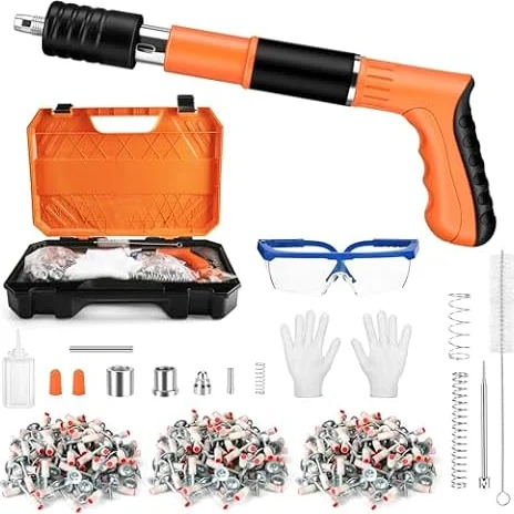 Leiortufa Pistola de Clavos Manual, 5 Velocidades, 300 Cartuchos, Hormigón y Acero, Portátil (Naranja, L)