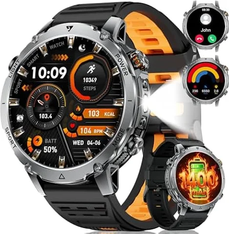 Reloj inteligente militar de 1400 mAh para hombre, 1,7 pulgadas HD, con función de teléfono, más de 100 modos deportivos, rastreador de fitness, resistente al agua 5ATM, reloj deportivo, monitor de