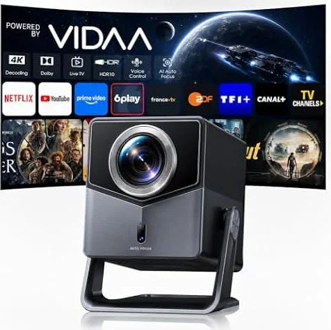 Proyector 4K【Netflix Integrado/1400 ANSI/Dolby 36W】 VIDAA OS: N.º 1 Ultra-Rápido,Auto Focus y Keystone,Control por Voz,HDR10, BT 5.4, Homekit,Rotación 200°, Proyectors exterior/Cine en Casa/Techo/HDMI