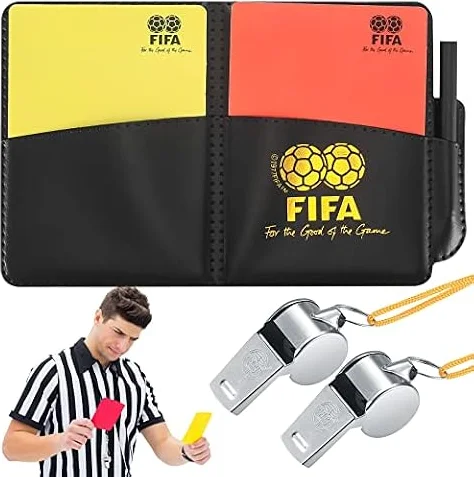 Juego de Tarjetas de Árbitro Deportivo de Fútbol, Cartas de Árbitro Tarjetas Rojas y Amarillas, con Silbato de Metal con Cordón, Accesorios Lápices, para Deportes, Fútbol