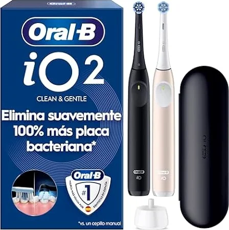 Oral-B iO 2 Cepillos de Dientes Eléctricos, Negro y Rosa, Pack de 2