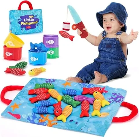 hahaland Juguetes Niños 1 año Montessori Juego Pesca de Tela, 22 Piezas