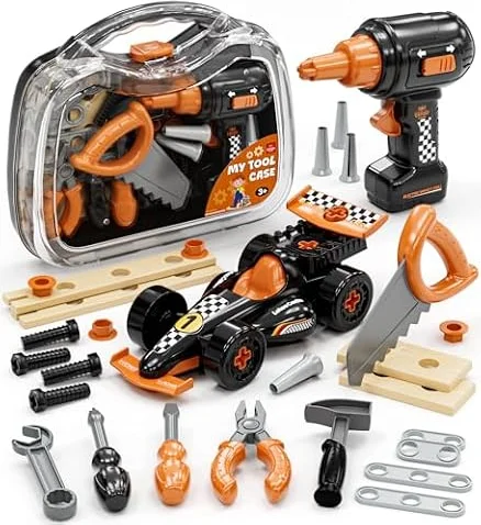 Lehoo Castle Caja de Herramientas Juguete con Coche Naranja para Niños 3+