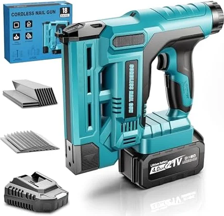 Clavadora a Batería 2 en 1 y Grapadora Eléctrica Compatible con Batería Makita 18V, con 1 Batería de 4.0 Ah, 1000 Clavos y 1000 Grapas – Ideal para Carpintería, Bricolaje y Tapicería